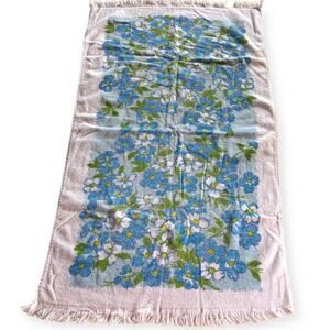 Vintage MCM 60s 70s Hippie Chic Floral Terrycloth Towel Blue Green White Fringe